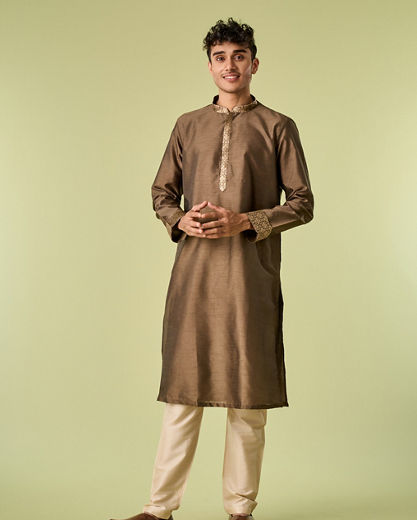 Diwas Men Mehndi Green Jacket Set with Chowkadi Motifs