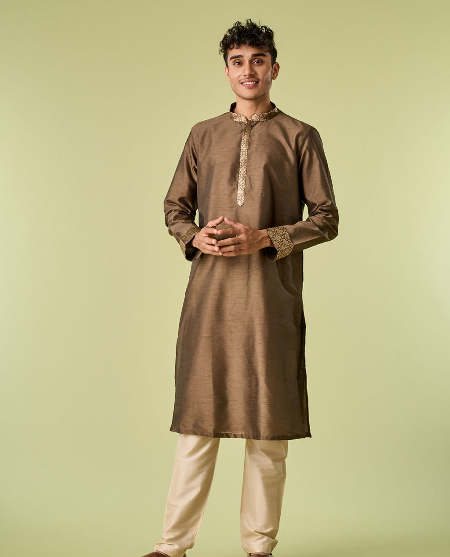Diwas Men Mehndi Green Jacket Set with Chowkadi Motifs