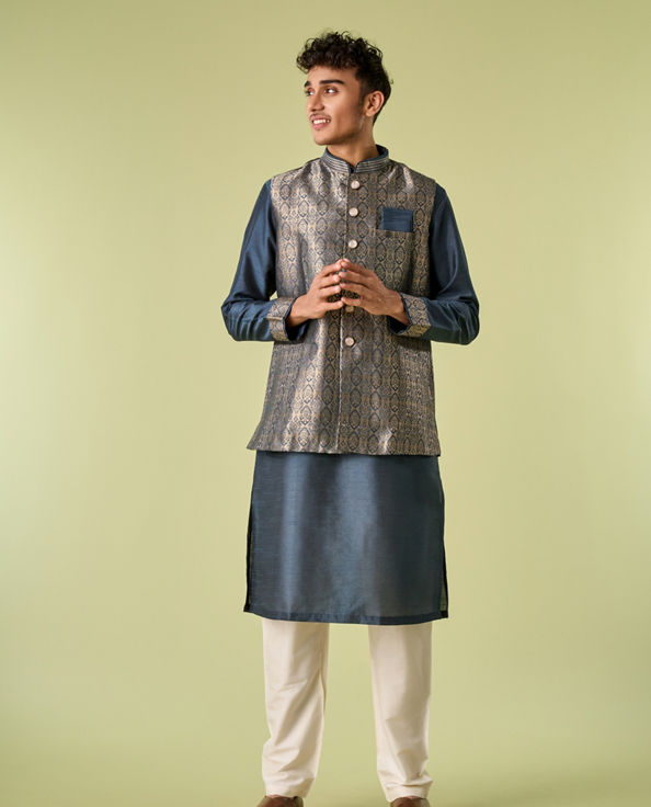 Diwas Men Space Grey Medallion Patterned Jacket Set