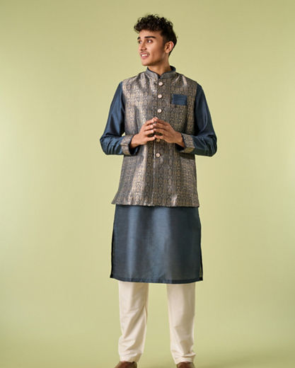 Diwas Men Space Grey Medallion Patterned Jacket Set