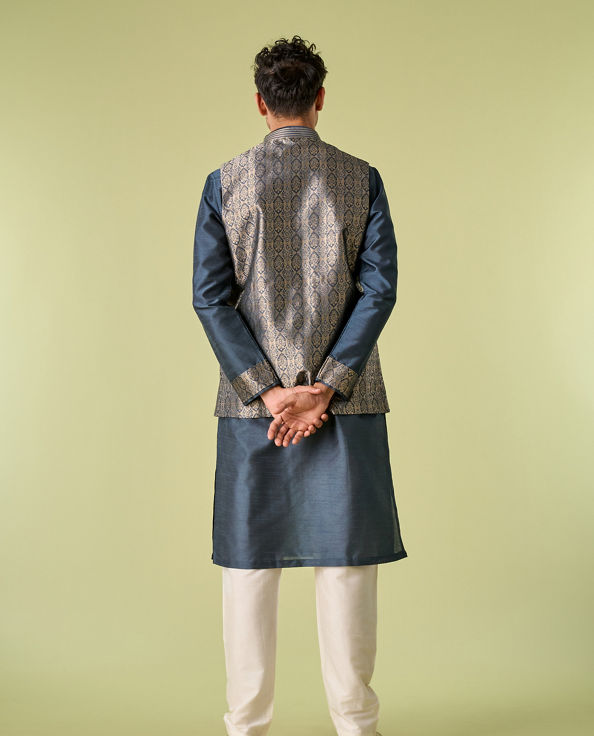 Diwas Men Space Grey Medallion Patterned Jacket Set