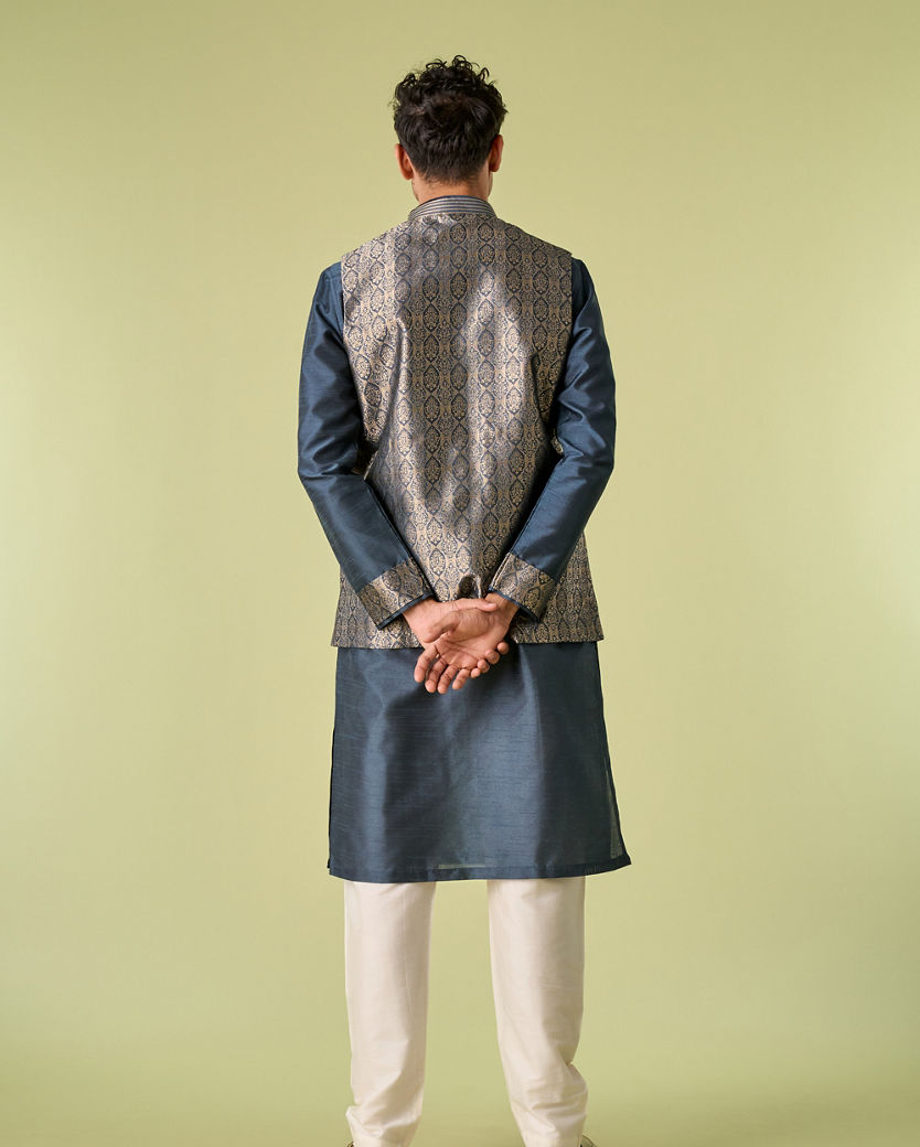 Diwas Men Space Grey Medallion Patterned Jacket Set