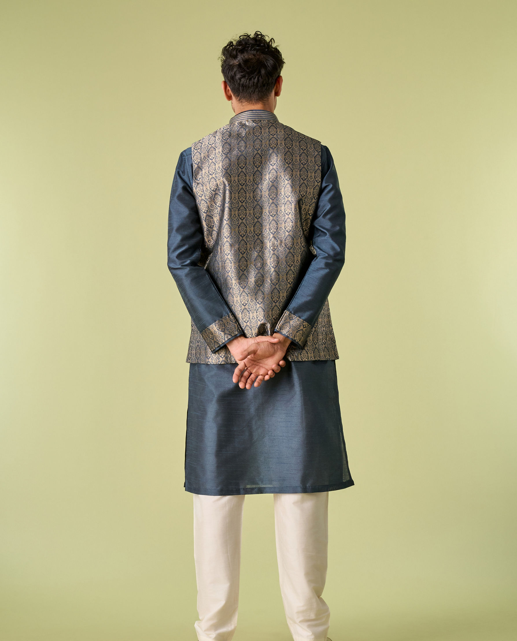 Diwas Men Space Grey Medallion Patterned Jacket Set