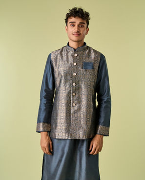 Diwas Men Space Grey Medallion Patterned Jacket Set