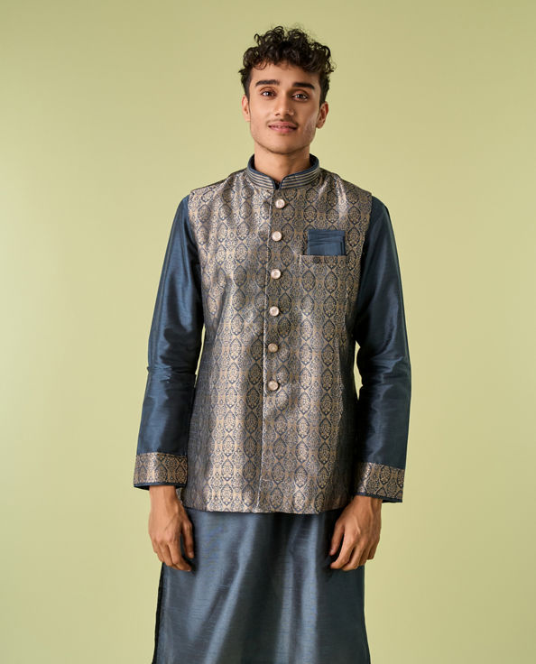 Diwas Men Space Grey Medallion Patterned Jacket Set