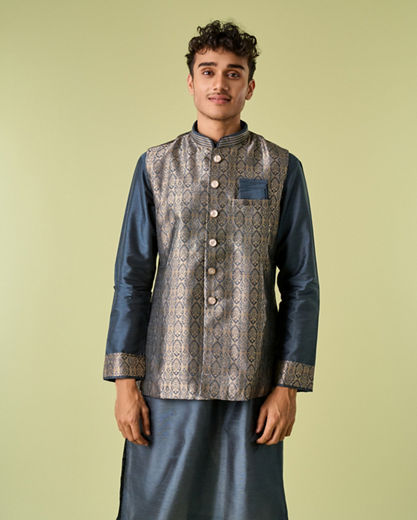 Diwas Men Space Grey Medallion Patterned Jacket Set