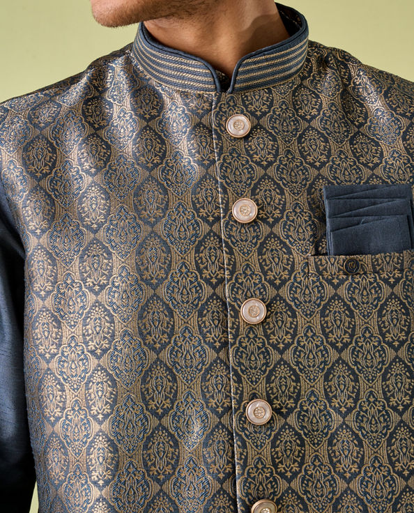 Diwas Men Space Grey Medallion Patterned Jacket Set