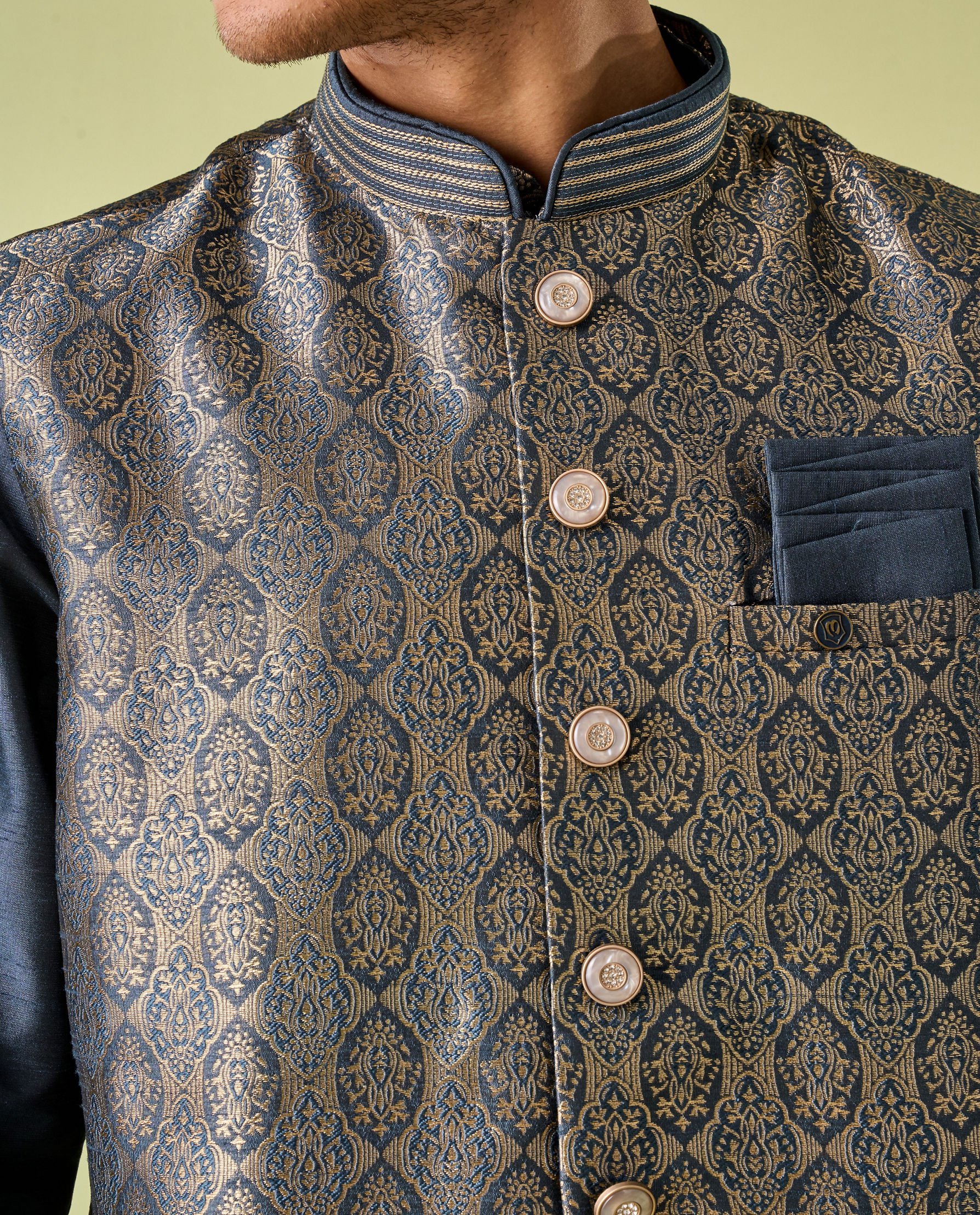 Diwas Men Space Grey Medallion Patterned Jacket Set