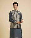 Manyavar Men Space Grey Medallion Patterned Jacket Set image number 0