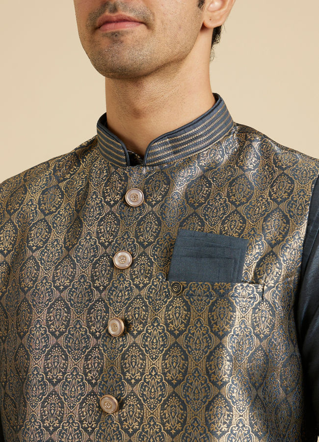 Manyavar Men Space Grey Medallion Patterned Jacket Set image number 1