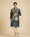 Manyavar Men Space Grey Medallion Patterned Jacket Set image number 2