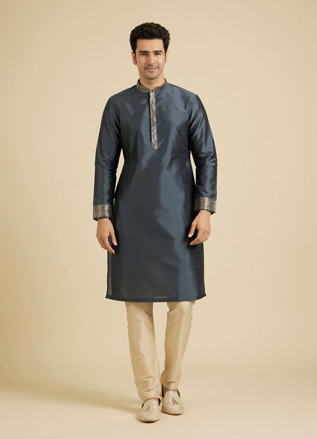 Manyavar Men Space Grey Medallion Patterned Jacket Set image number 3