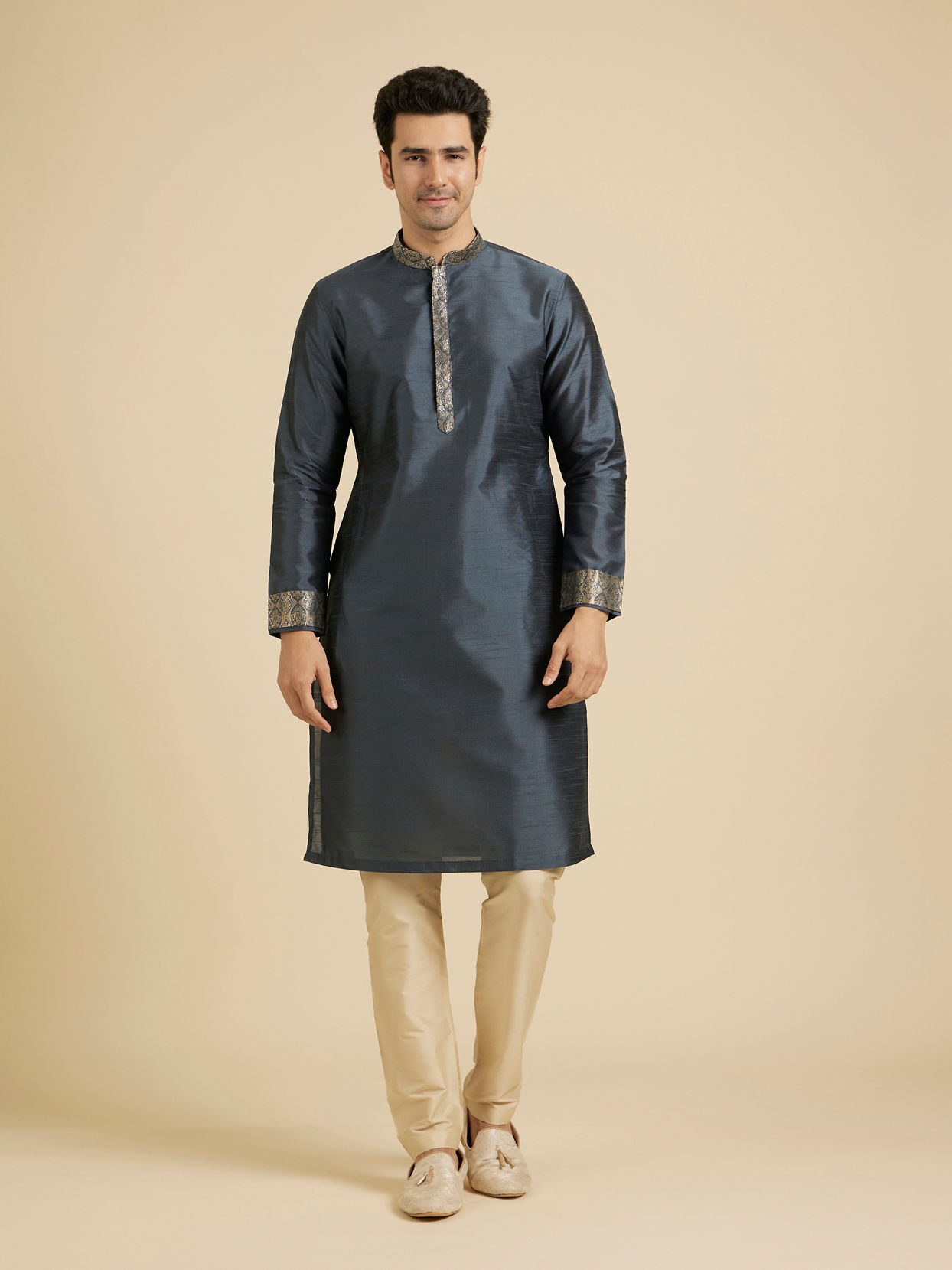 Manyavar Men Space Grey Medallion Patterned Jacket Set image number 3