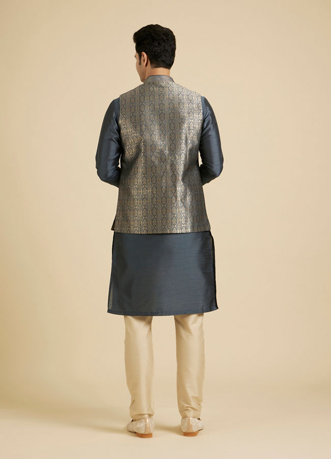 Manyavar Men Space Grey Medallion Patterned Jacket Set image number 5