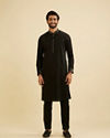 Manyavar Men Midnight Black Paisley Patterned Jacket Set with Rhinestones