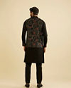 Manyavar Men Midnight Black Paisley Patterned Jacket Set with Rhinestones