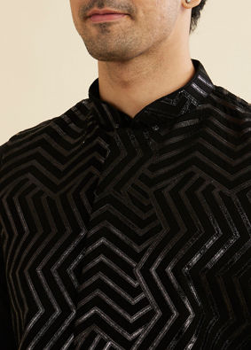 Manyavar Men Black Ensemble Kurta Jacket Set