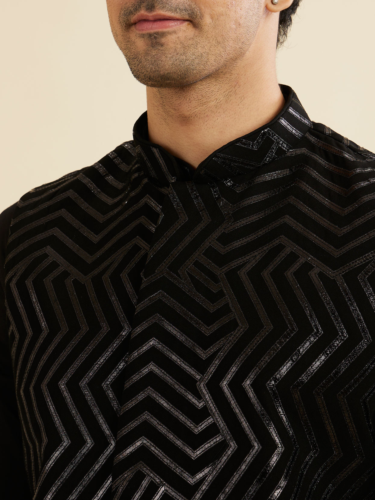 Manyavar Men Black Ensemble Kurta Jacket Set