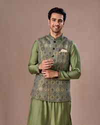 Manyavar Men Vibrant Emerald Kurta Jacket Set
