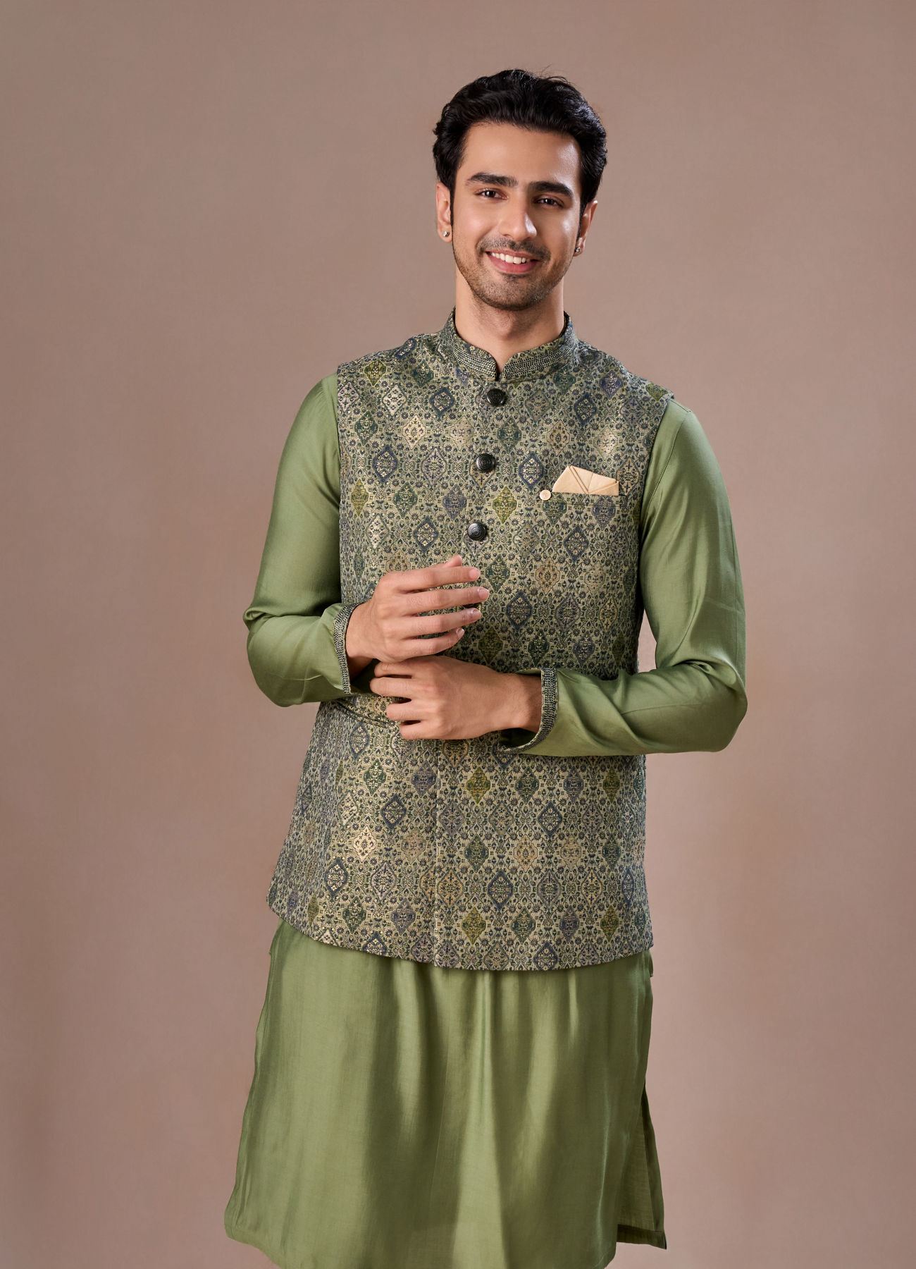 Manyavar Men Vibrant Emerald Kurta Jacket Set