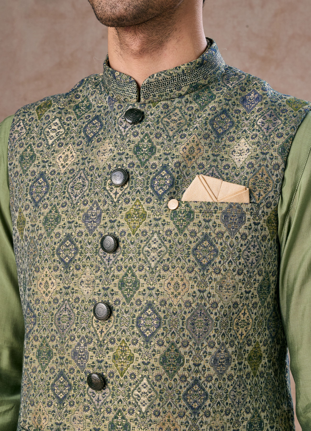 Manyavar Men Vibrant Emerald Kurta Jacket Set