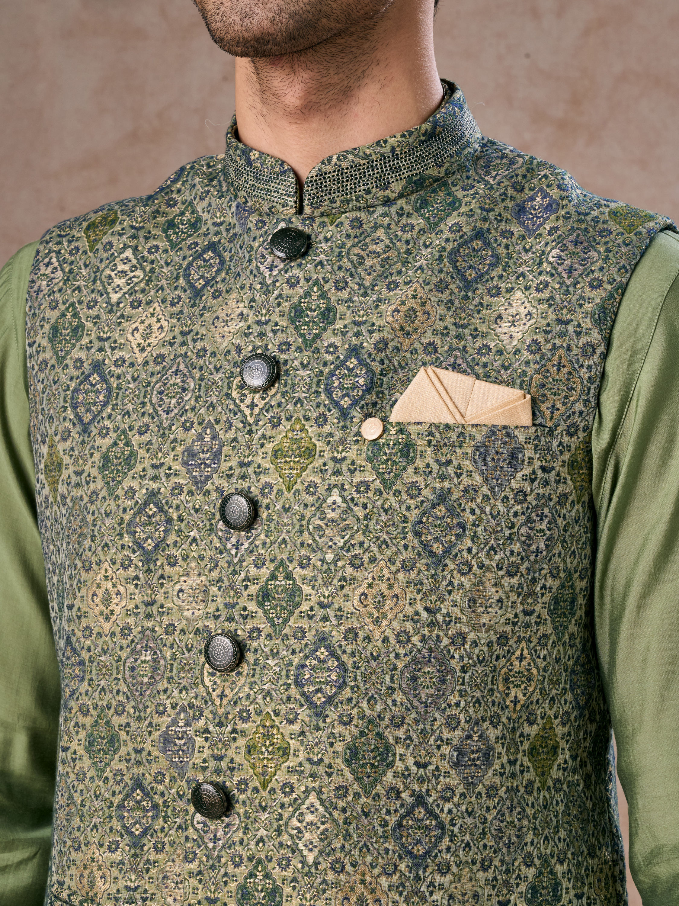 Manyavar Men Vibrant Emerald Kurta Jacket Set