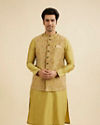 Manyavar Men Mehndi Green Jacket Set with Conch Shell Pattern