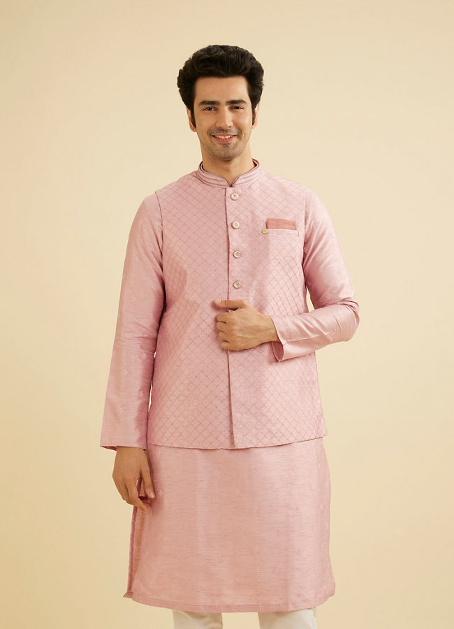Manyavar Men Chic Dusty Pink Kurta Jacket Set