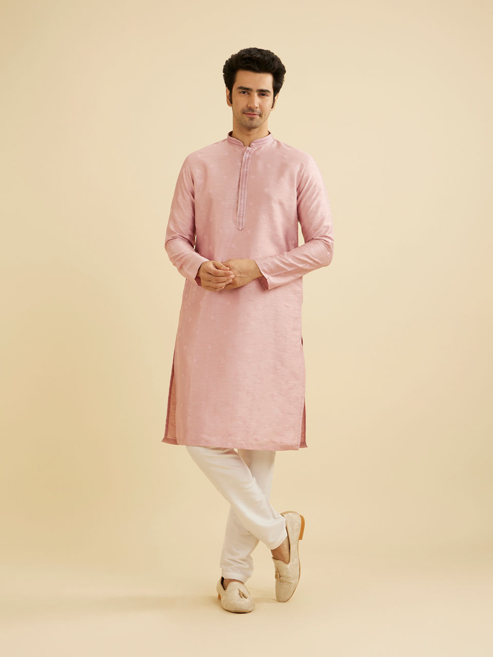 Manyavar Men Chic Dusty Pink Kurta Jacket Set