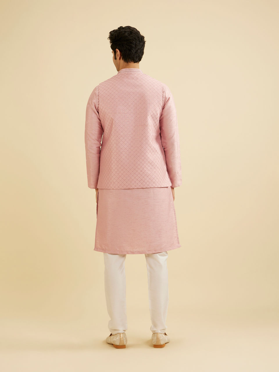 Manyavar Men Chic Dusty Pink Kurta Jacket Set