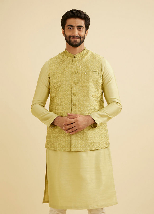 Manyavar Men Elegant Green Kurta Jacket Set