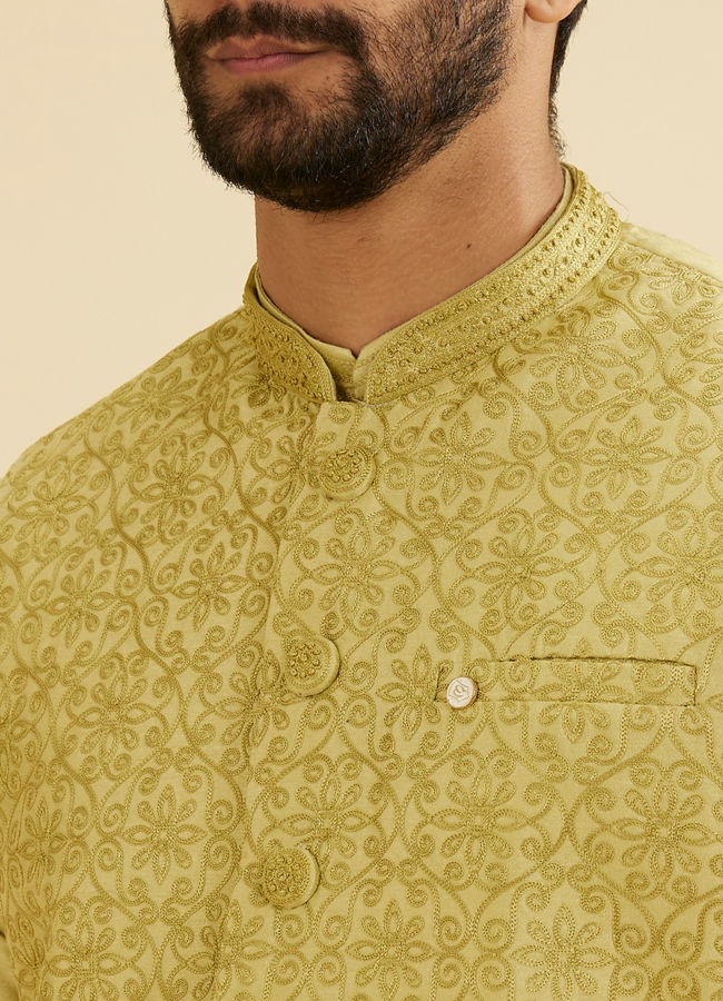 Manyavar Men Elegant Green Kurta Jacket Set