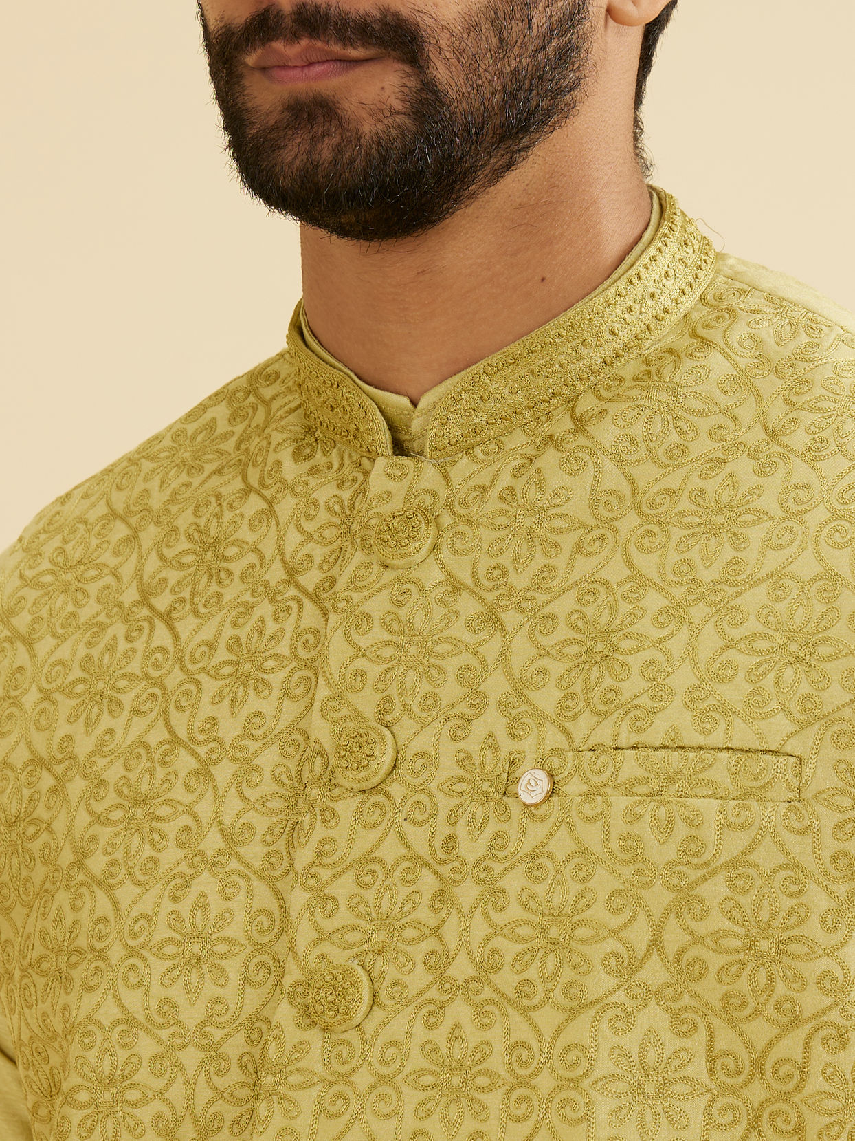 Manyavar Men Elegant Green Kurta Jacket Set