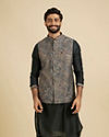 Manyavar Men Bottle Green Floral And Paisley Patterned Jacket Set