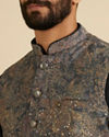 Manyavar Men Bottle Green Floral And Paisley Patterned Jacket Set