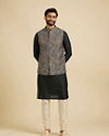 Manyavar Men Bottle Green Floral and Paisley Patterned Jacket Set image number 3