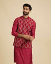 Poppy Red Triangular Patterned Jacket Set with Sequin Work