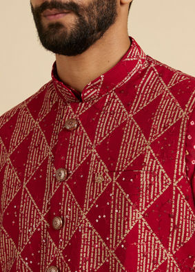 Manyavar Men Regal Red Celebration Kurta Jacket Set image number 1