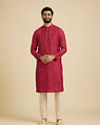 Manyavar Men Poppy Red Triangular Patterned Jacket Set with Sequin Work
