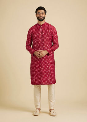 Manyavar Men Regal Red Celebration Kurta Jacket Set image number 2