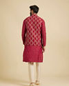 Manyavar Men Poppy Red Triangular Patterned Jacket Set with Sequin Work