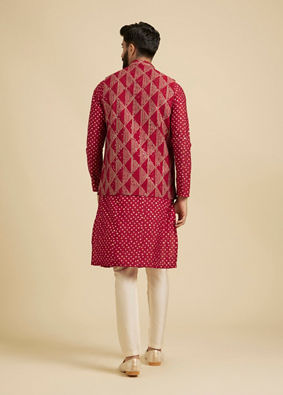 Manyavar Men Regal Red Celebration Kurta Jacket Set image number 5