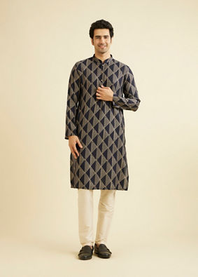 alt message - Manyavar Men Radiant Dark Blue Kurta Jacket Set image number 2