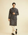 Manyavar Men Navy Blue Triangular Patterned Jacket Set with Sequin Work