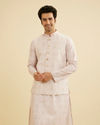 Manyavar Men Soft Peach Jaal Medallion Patterned Jacket Set image number 0