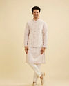 Manyavar Men Soft Peach Jaal Medallion Patterned Jacket Set