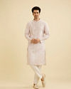 Manyavar Men Soft Peach Jaal Medallion Patterned Jacket Set