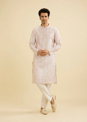 Manyavar Men Soft Peach Jaal Medallion Patterned Jacket Set image number 3