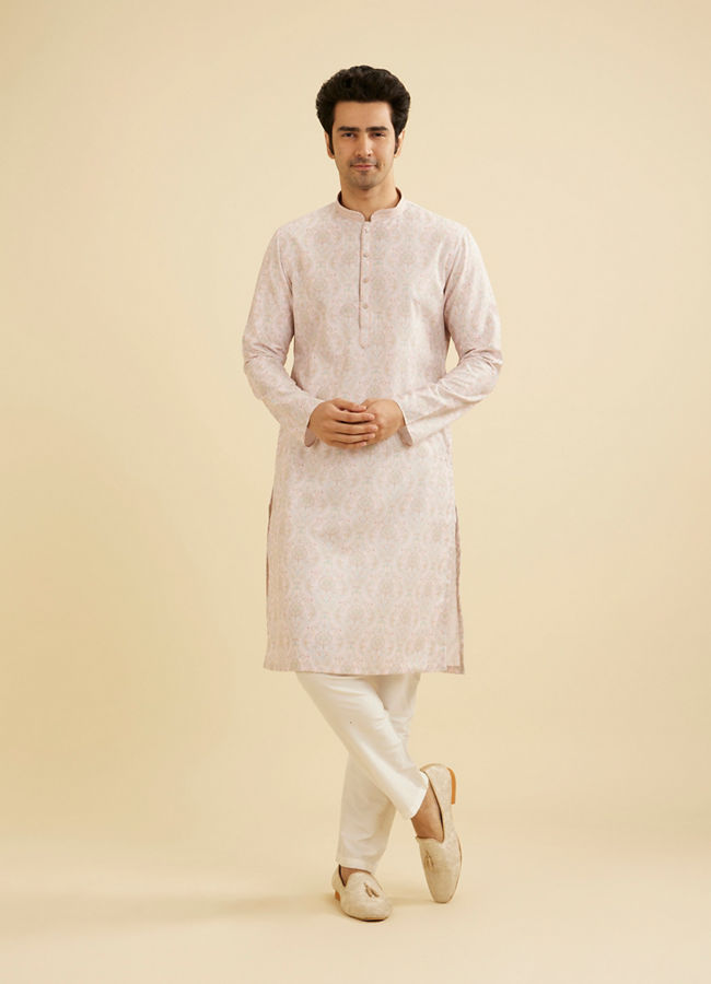 Manyavar Men Soft Peach Jaal Medallion Patterned Jacket Set