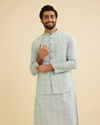 Manyavar Men Aqua Green Jaal Medallion Patterned Jacket Set image number 0